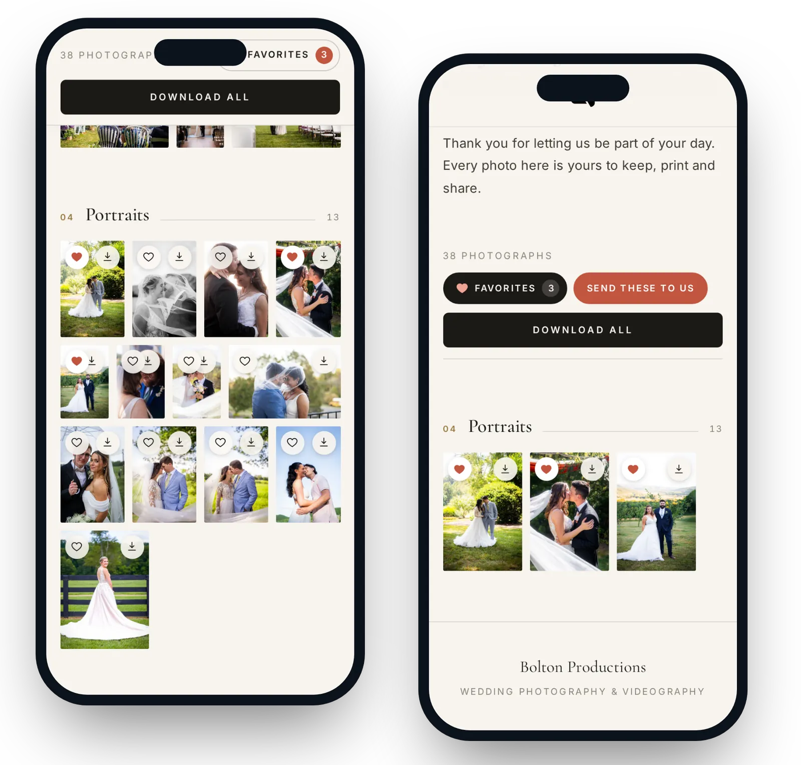 Hearting photos and sending favorites from a phone