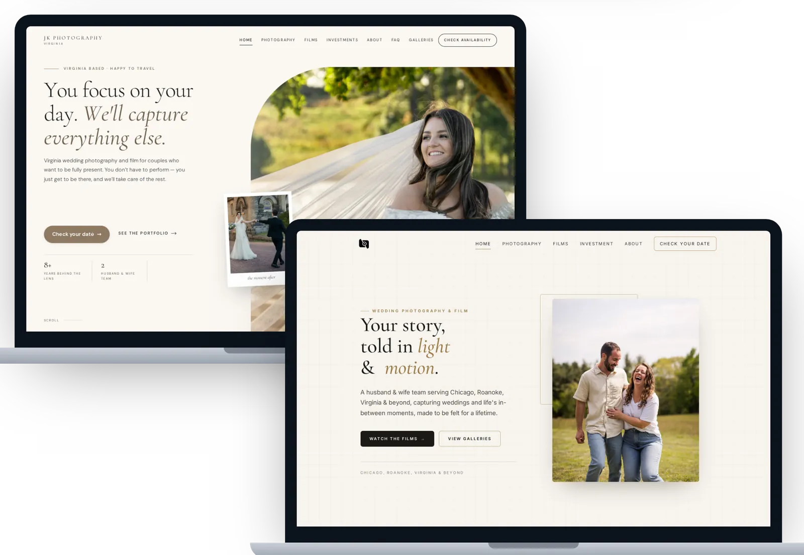 The JK Photography and Bolton Productions websites