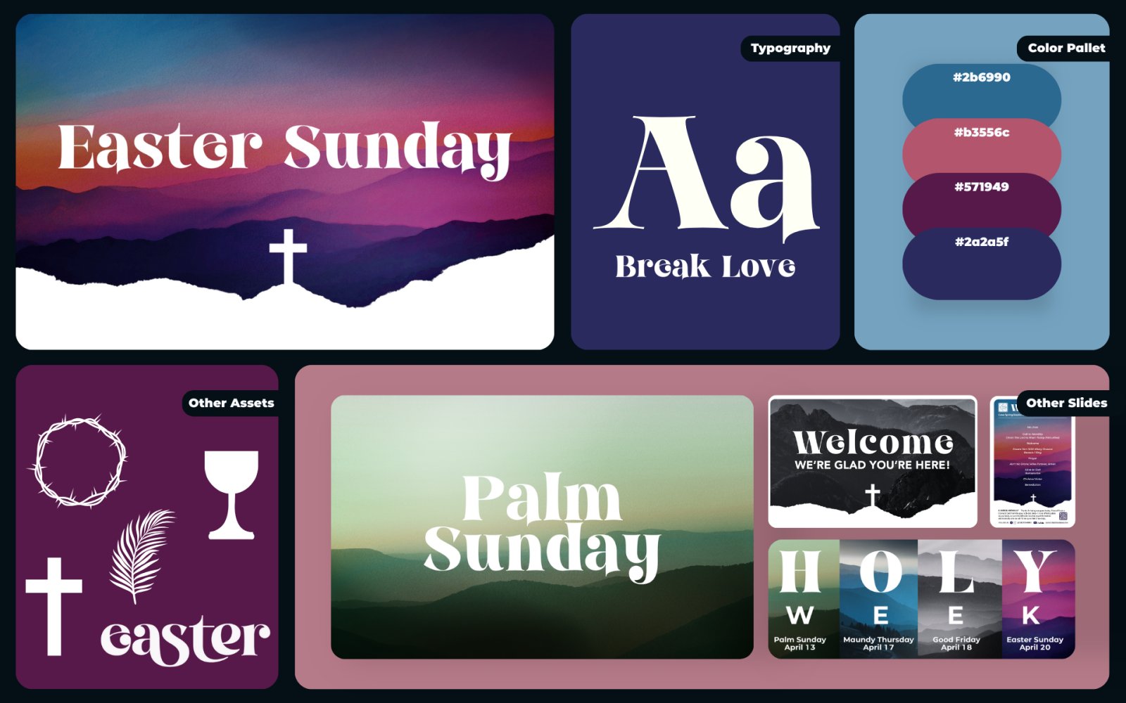Easter and Holy Week themed design board with typography and palette.